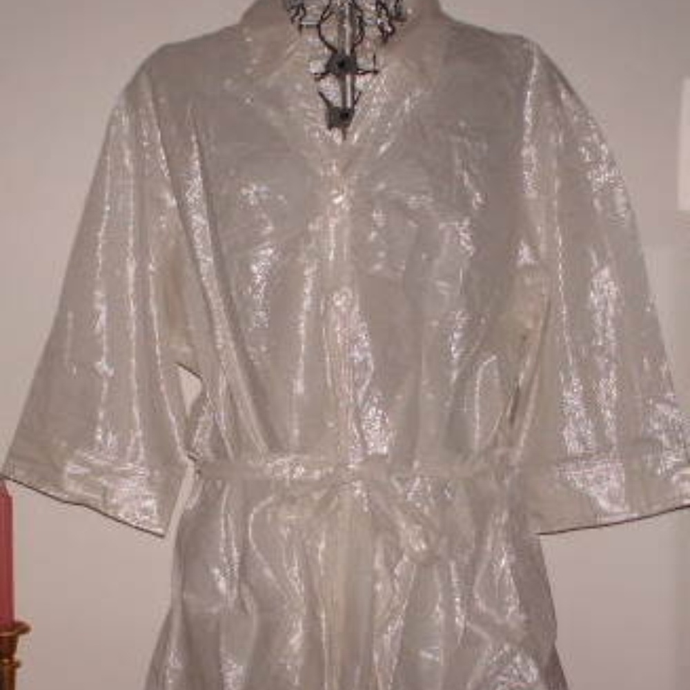 Ivory Silver Striped Belted Button Front Top 2X